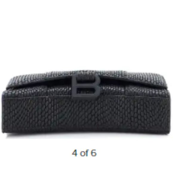 Balenciaga Authentic Hourglass Croc-Embossed Leather Wallet on Chain Black - Picture 5 of 5